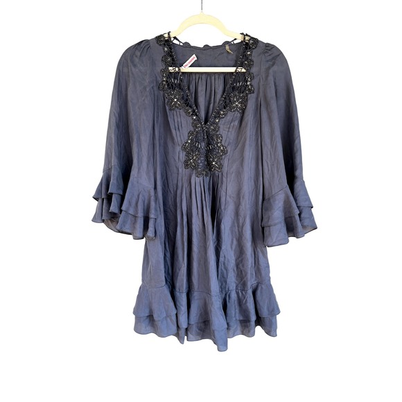 Rebecca Taylor Silk Dress Size S Bead Tunic Ruffle Party Cocktail‎ Coquette Boho - Picture 1 of 14